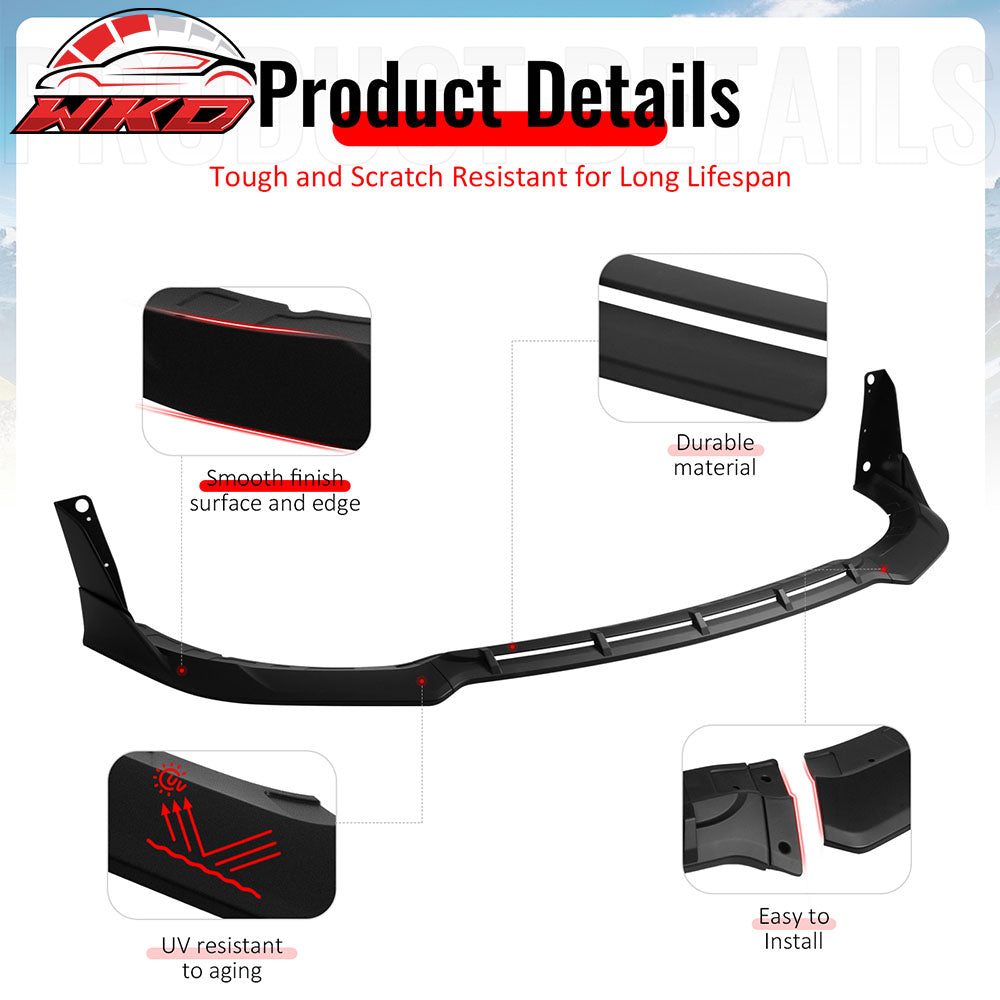 Fits 15-23 Dodge Charger SRT V5 B Style ABS Front Bumper Lip Matte Black 5PCS