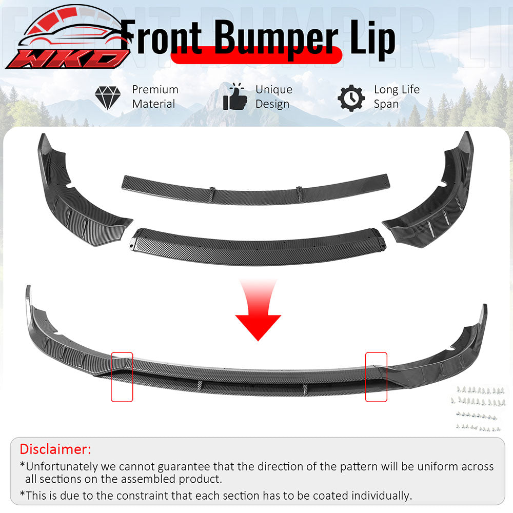 Fits 15-23 Charger SRT V6 B Style ABS Front Bumper Lip Carbon Fiber Print 4PCS