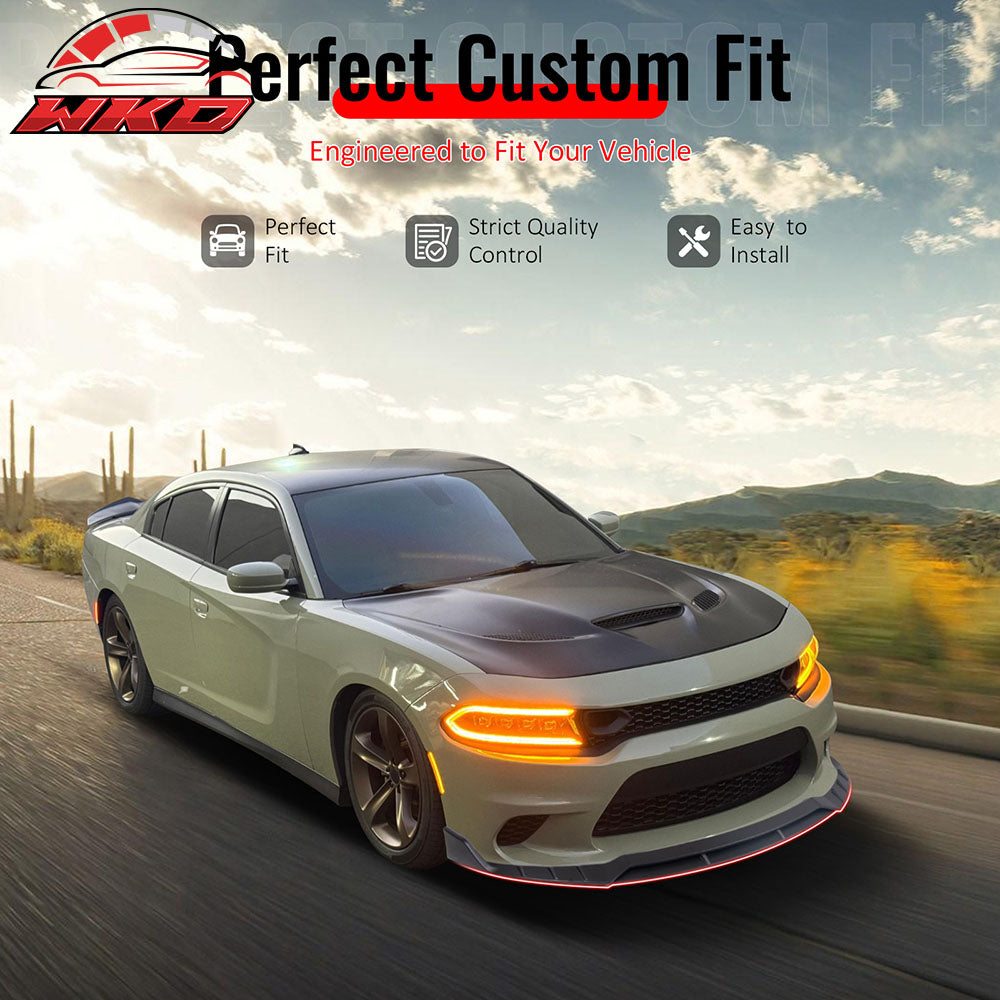 Fits 15-23 Dodge Charger SRT V6 B Style ABS Front Bumper Lip Matte Black 4PCS