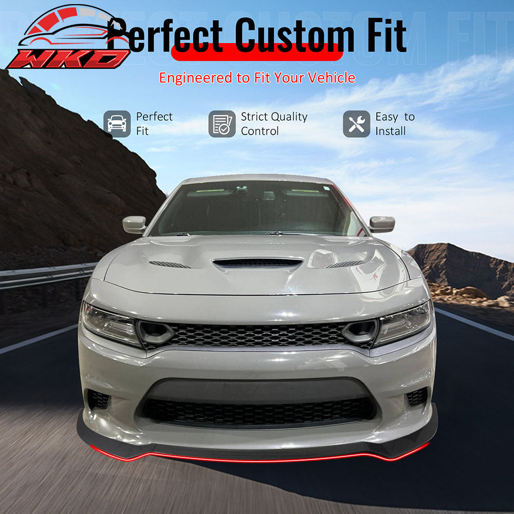 Fits 15-23 Charger SRT V7 A Style ABS Front Bumper Lip Carbon Fiber Print 3PCS