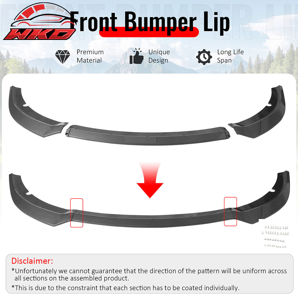 Fits 15-23 Charger SRT V7 A Style ABS Front Bumper Lip Carbon Fiber Print 3PCS