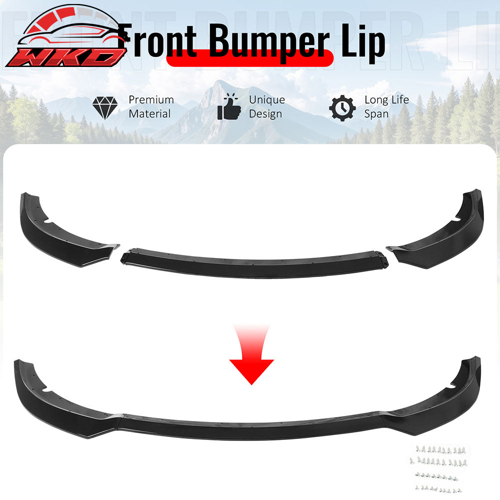 Fits 15-23 Dodge Charger SRT V7 A Style ABS Front Bumper Lip Gloss Black 3PCS