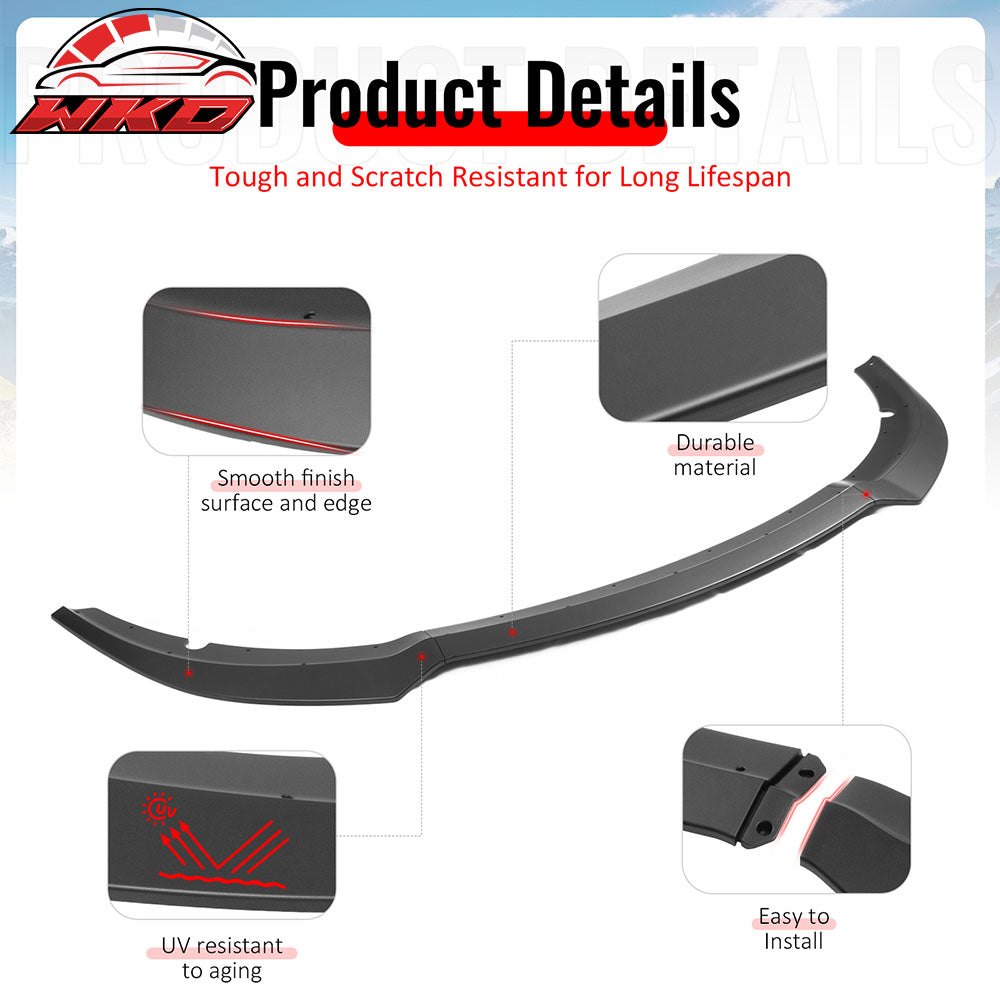 Fits 15-23 Dodge Charger SRT V7 A Style ABS Front Bumper Lip Matte Black 3PCS
