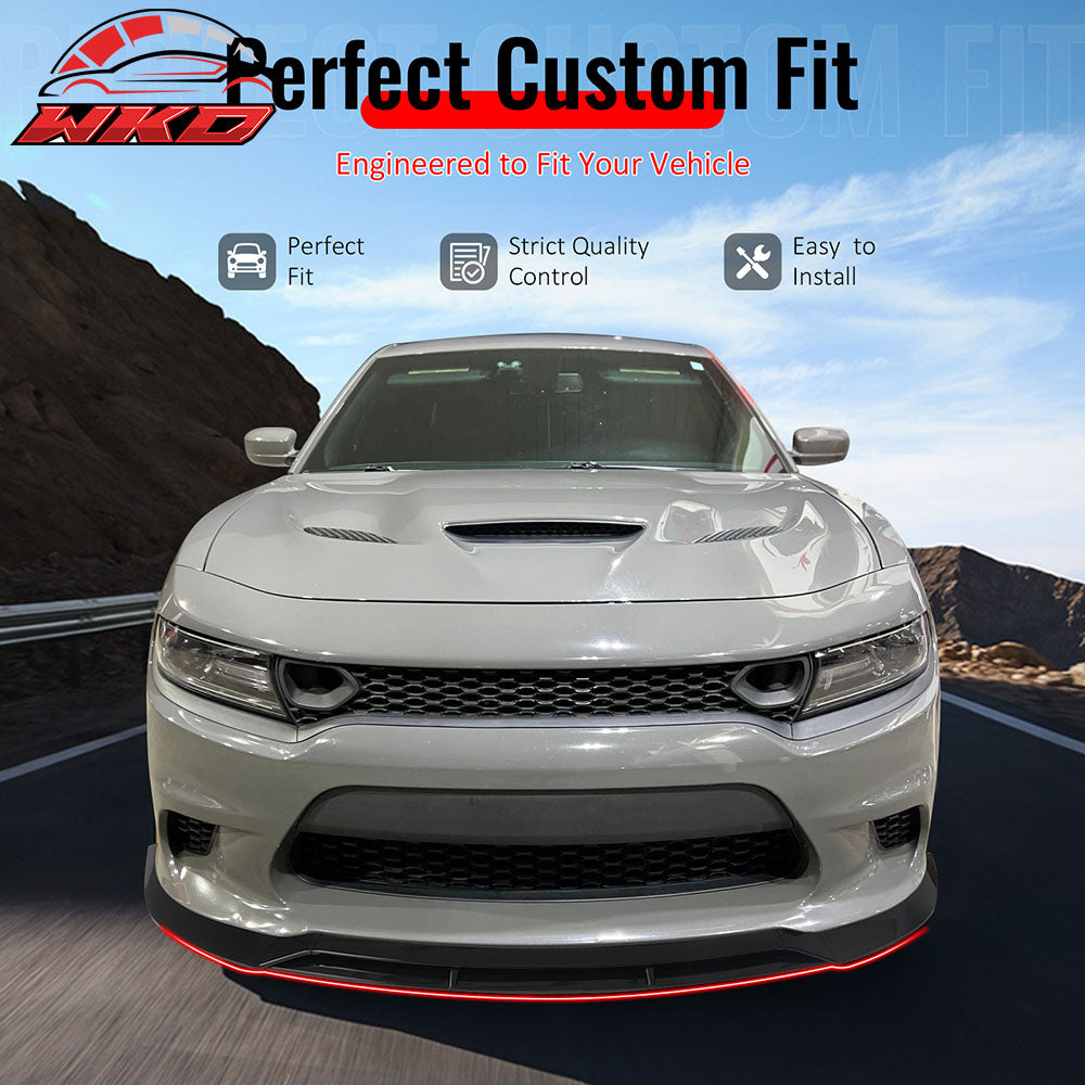 Fits 15-23 Dodge Charger SRT V7 B Style ABS Front Bumper Lip Gloss Black 4PCS