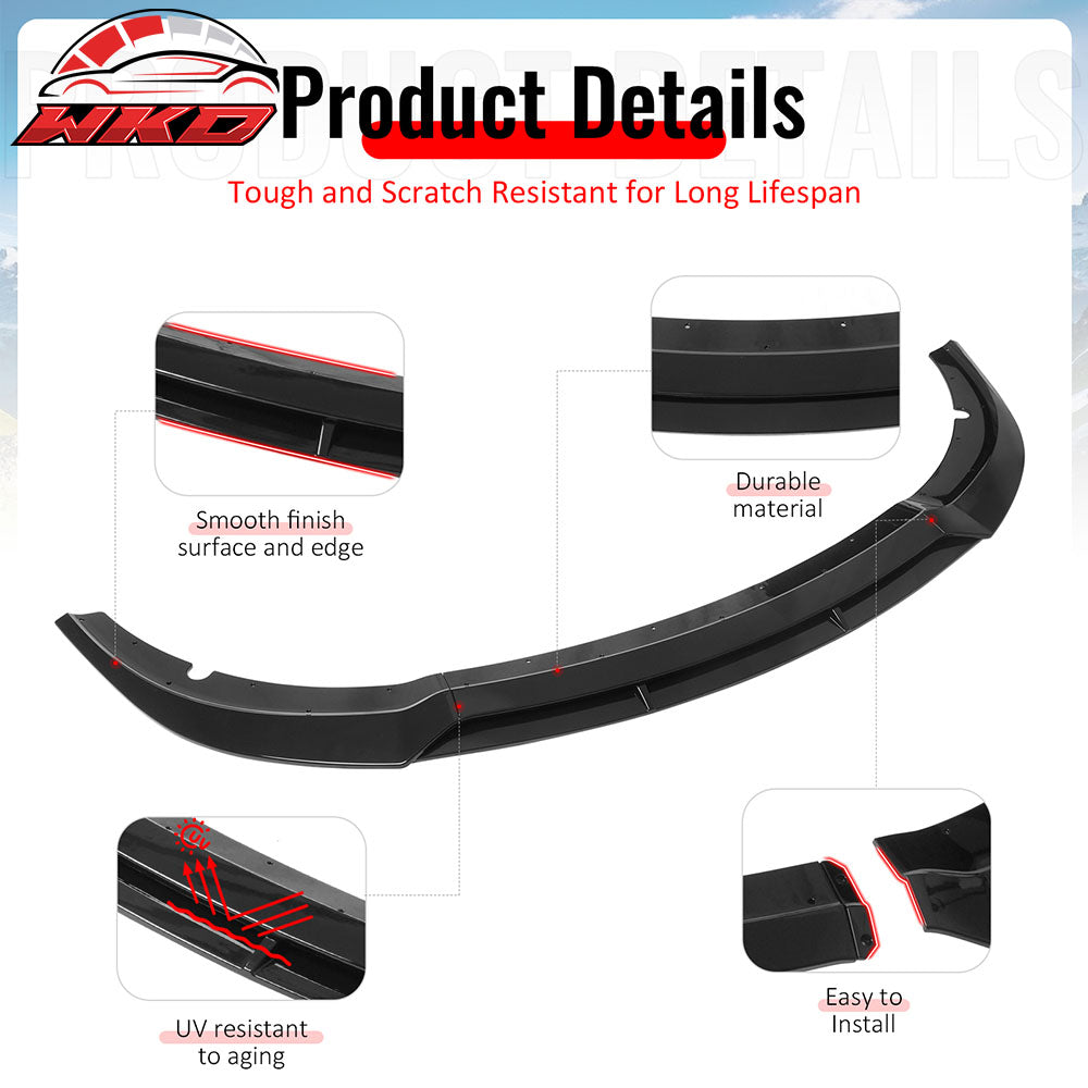 Fits 15-23 Dodge Charger SRT V7 B Style ABS Front Bumper Lip Gloss Black 4PCS