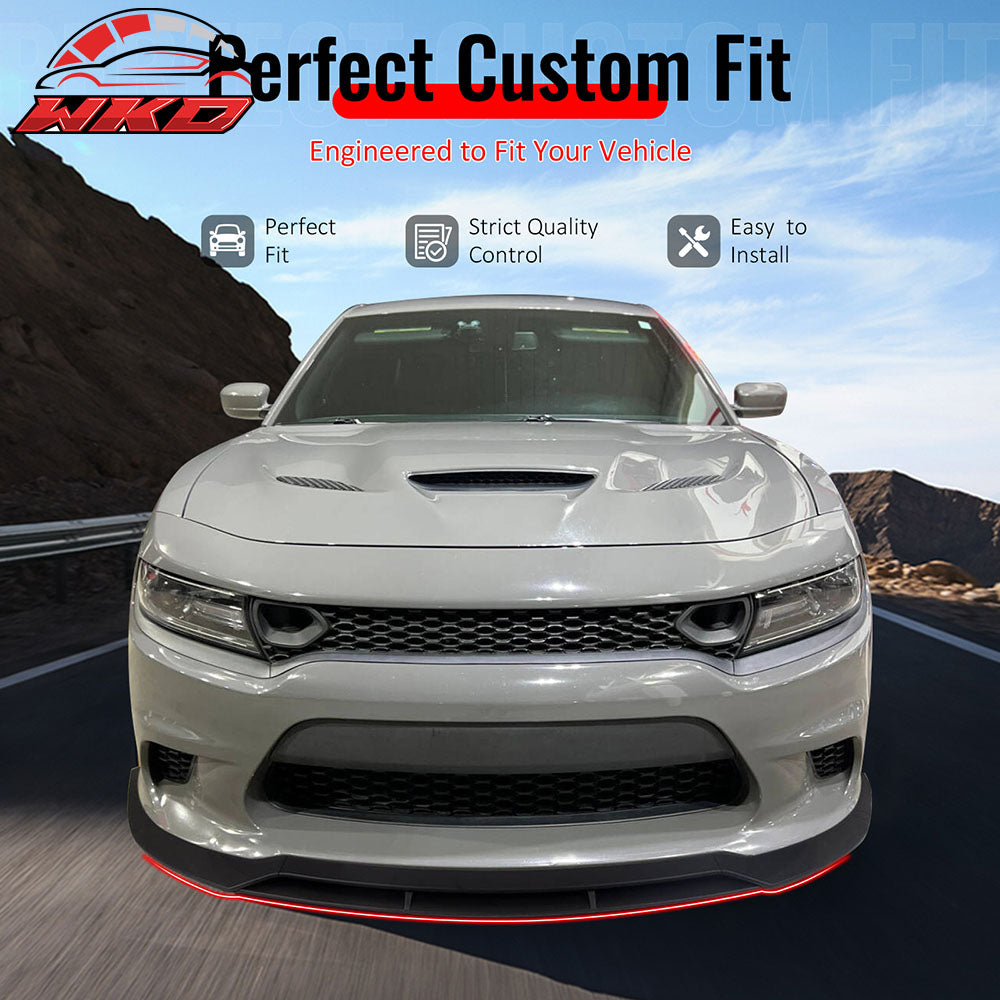 Fits 15-23 Dodge Charger SRT V7 B Style ABS Front Bumper Lip Matte Black 4PCS