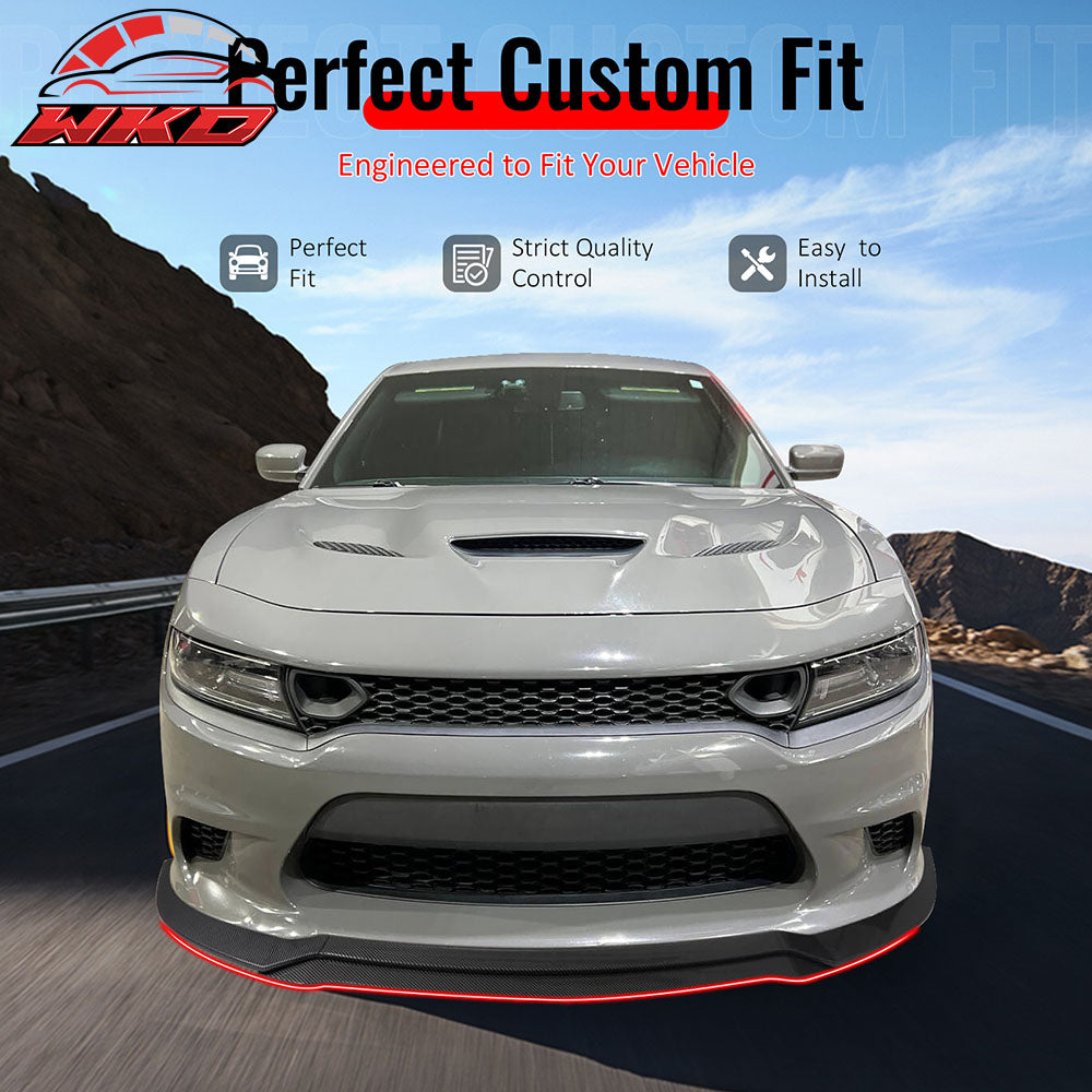 Fits 15-23 Charger SRT V7 C Style ABS Front Bumper Lip Carbon Fiber Print 4PCS