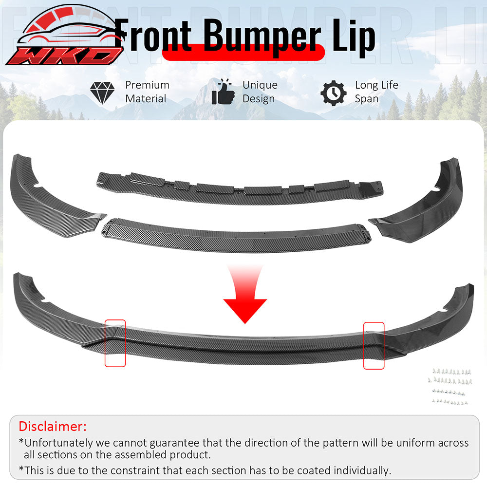 Fits 15-23 Charger SRT V7 C Style ABS Front Bumper Lip Carbon Fiber Print 4PCS