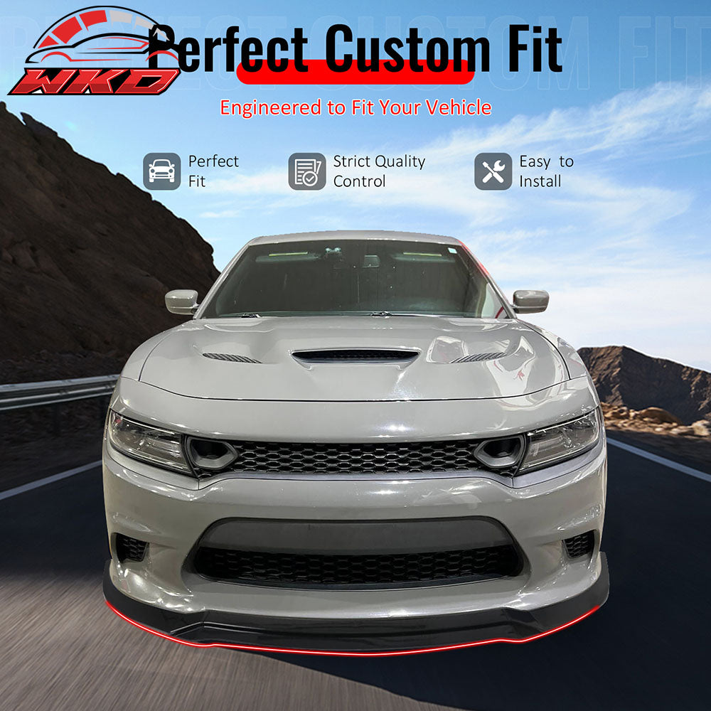 Fits 15-23 Dodge Charger SRT V7 C Style ABS Front Bumper Lip Gloss Black 4PCS