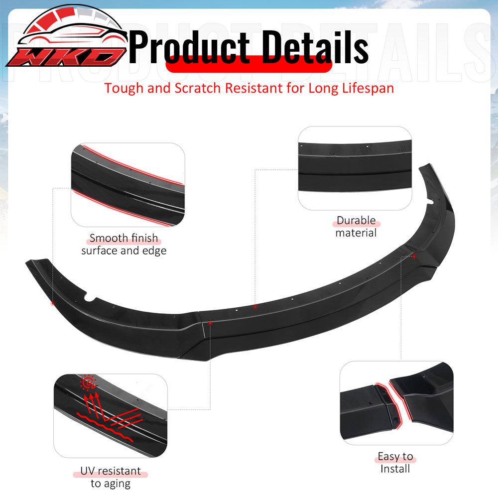 Fits 15-23 Dodge Charger SRT V7 C Style ABS Front Bumper Lip Gloss Black 4PCS