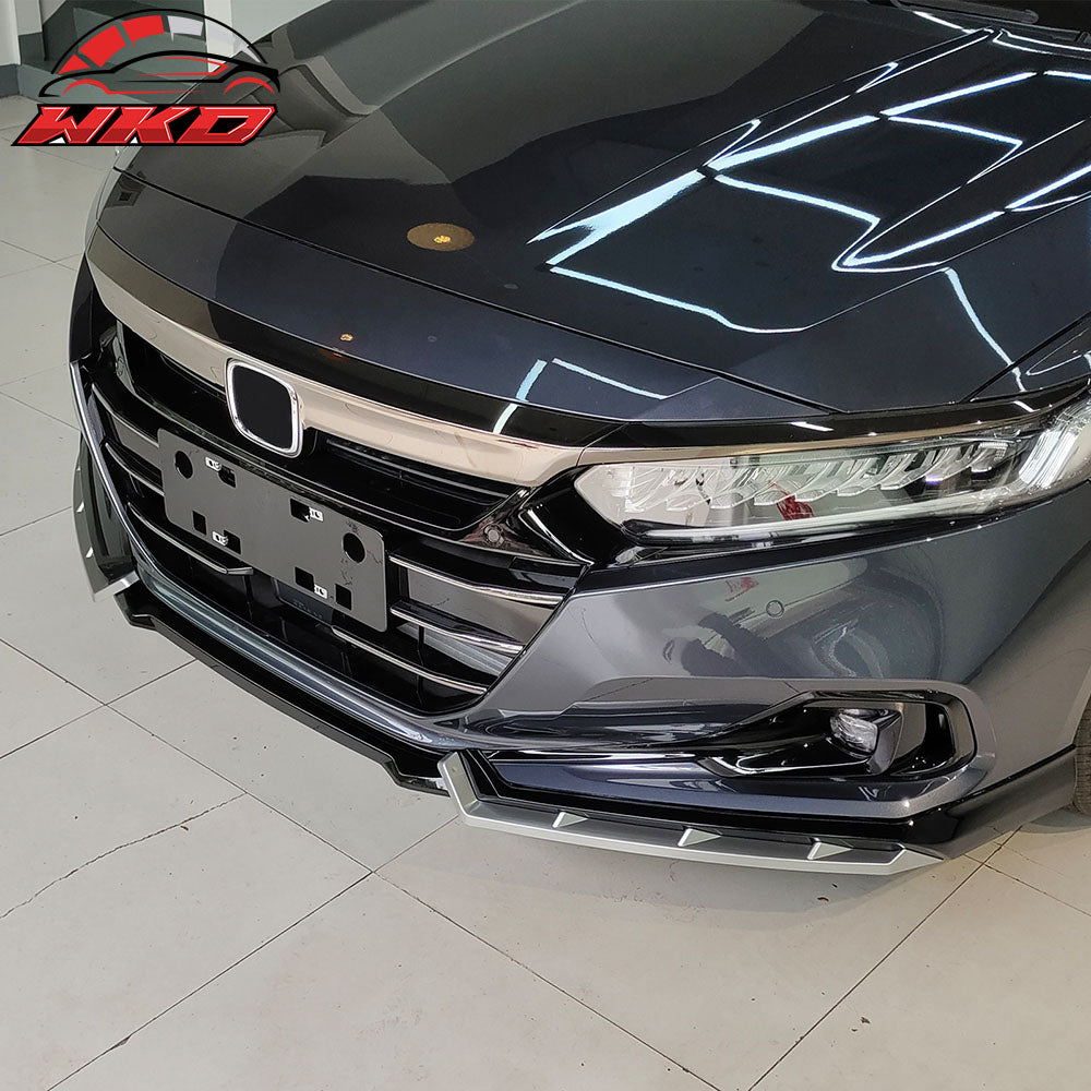 Fits 21-22 Honda Accord IKON Gloss Black Silver PP Front Bumper Lip Spoiler 5PCS