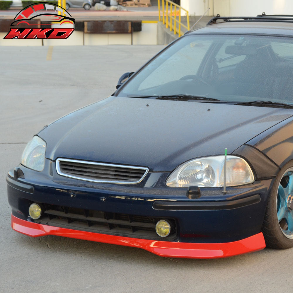 Fits 96-98 Honda Civic TR Style Front Bumper Lip Spoiler Splitter PU Painted Red
