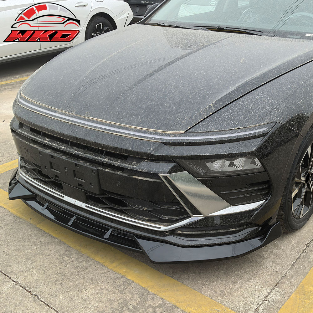 Fits 24-25 Hyundai Sonata IKON V1 Style 3PCS Front Bumper Lip Chin Gloss Black
