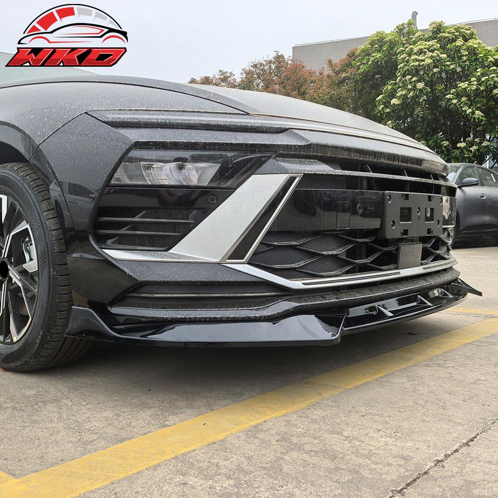 Fits 24-25 Hyundai Sonata IKON V1 Style 3PCS Front Bumper Lip Chin Gloss Black