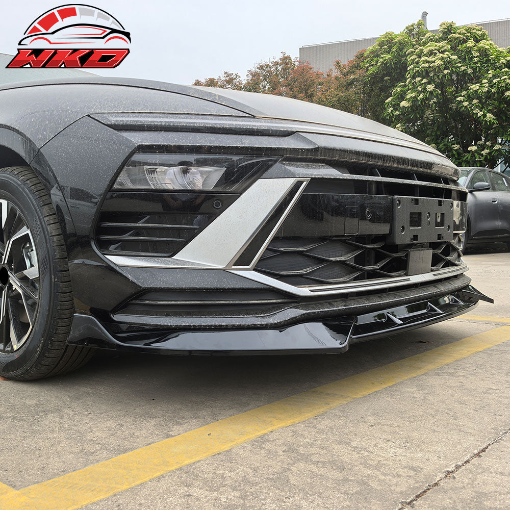 Fits 24-25 Hyundai Sonata IKON V1 Style 3PCS Front Bumper Lip Chin Gloss Black