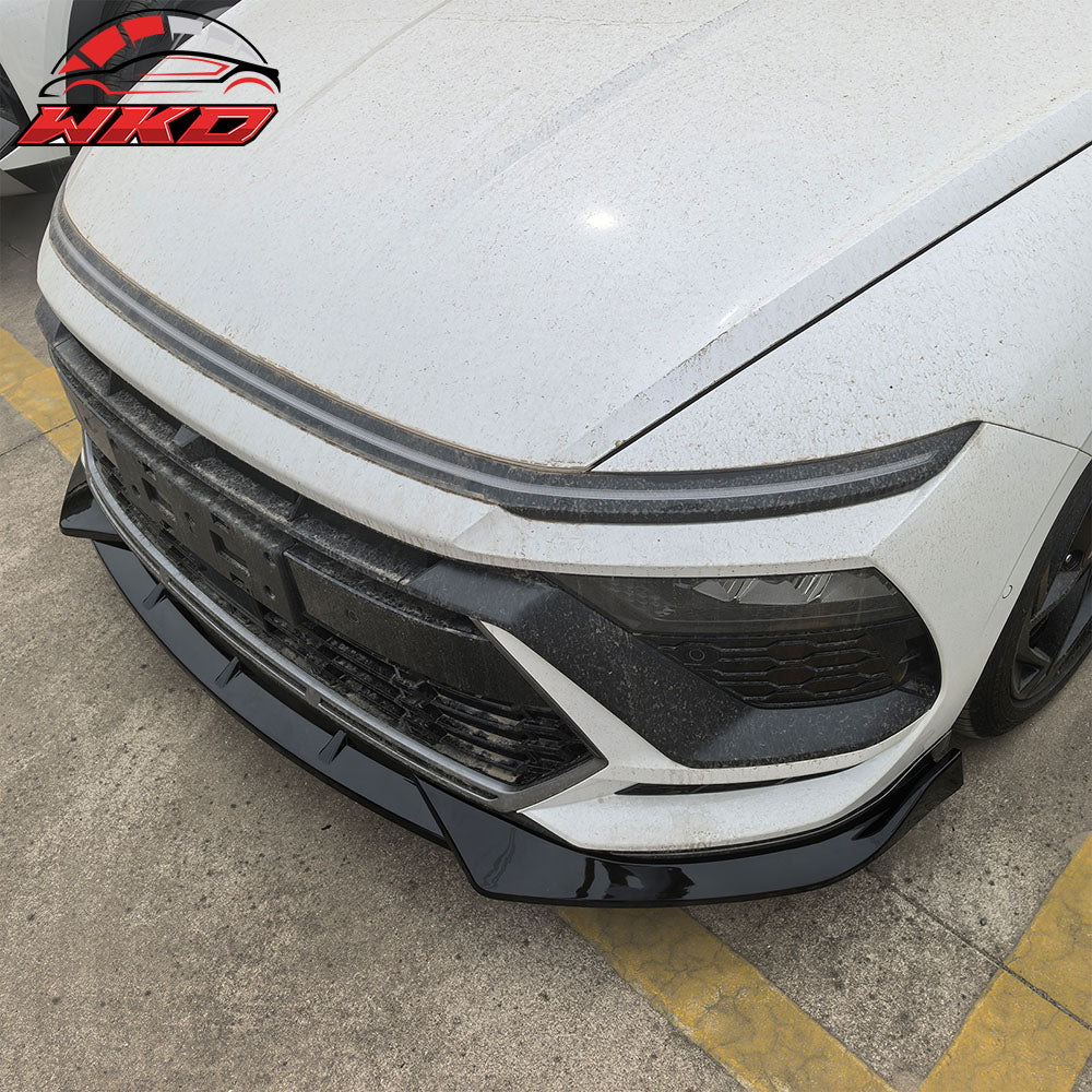 Fits 24-25 Hyundai Sonata N Line IKON V1 Style 3PCS Front Bumper Lip Gloss Black