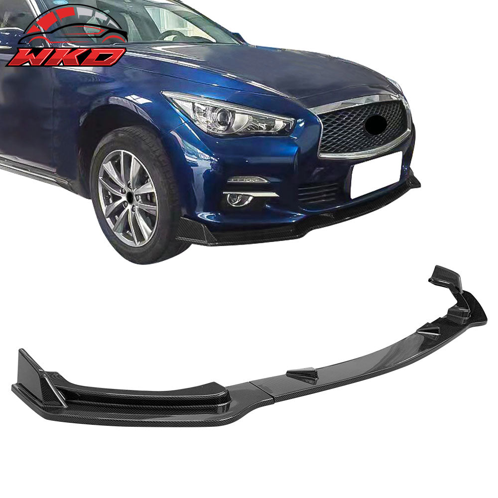Fits 14-17 Infiniti Q50 Base Premium Front Bumper Lip Carbon Fiber Print 3PC