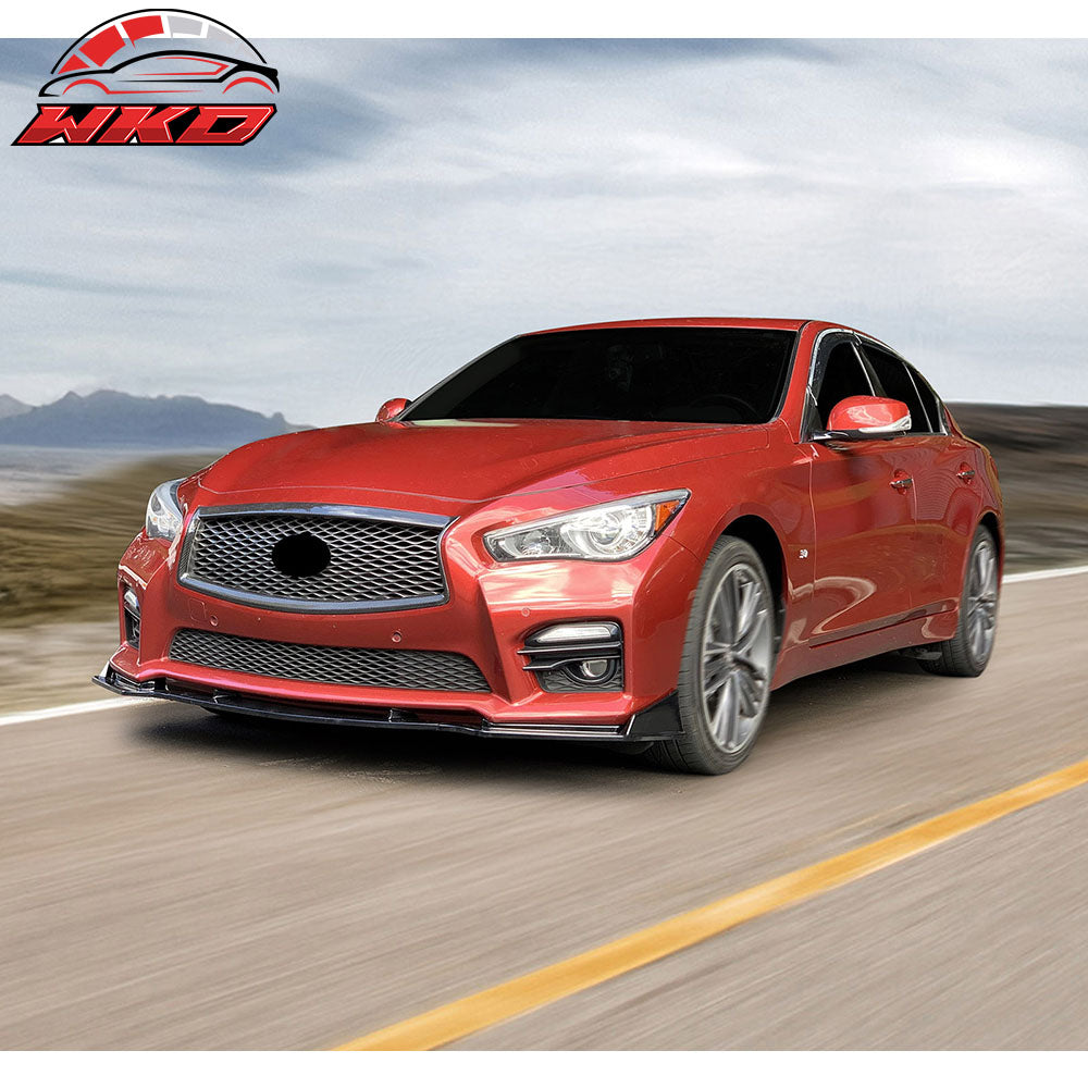 Fits 14-17 Infiniti Q50 Sport Model Only Carbon Fiber Print 3PC Front Bumper Lip