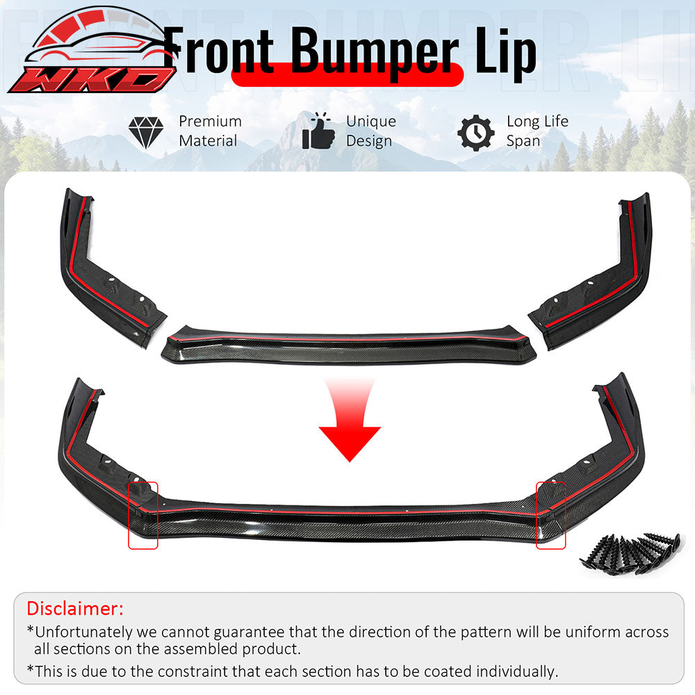 Fits 15-21 Subaru WRX STI CS Style Carbon Fiber Front Bumper Lip Spoiler 3PCS
