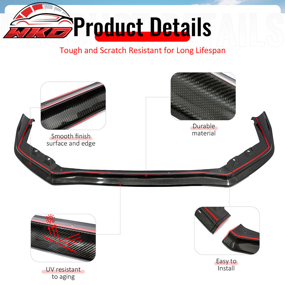 Fits 15-21 Subaru WRX STI CS Style Carbon Fiber Front Bumper Lip Spoiler 3PCS