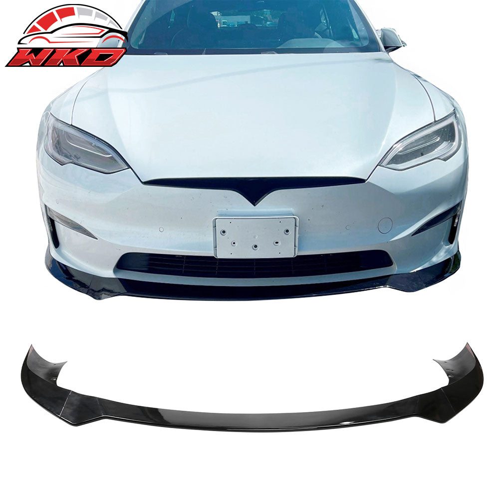 Fits 21-25 Tesla Model S Track Pack Style Front Bumper Lip Gloss Black 3PC Kit
