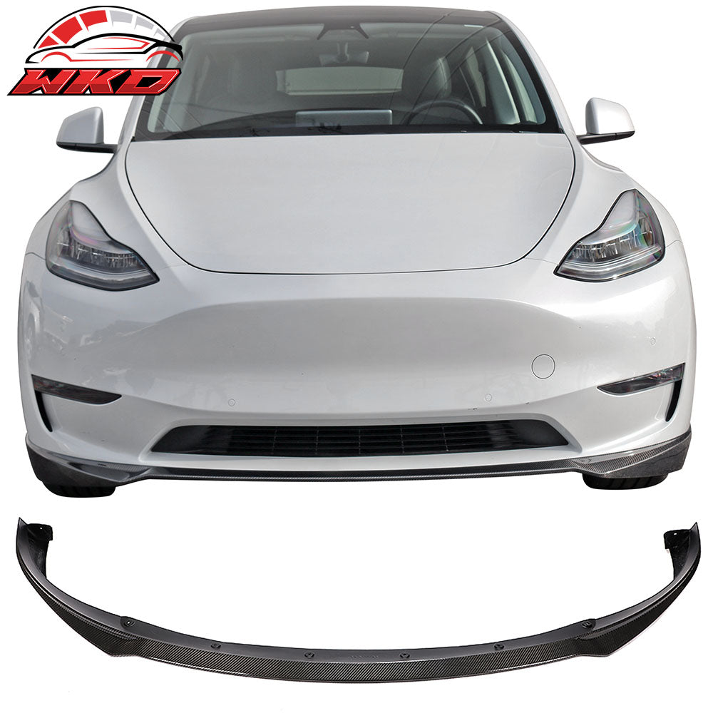Fits 20-25 Tesla Model Y Front Bumper Lip IKON Style Carbon Fiber Chin Spoiler