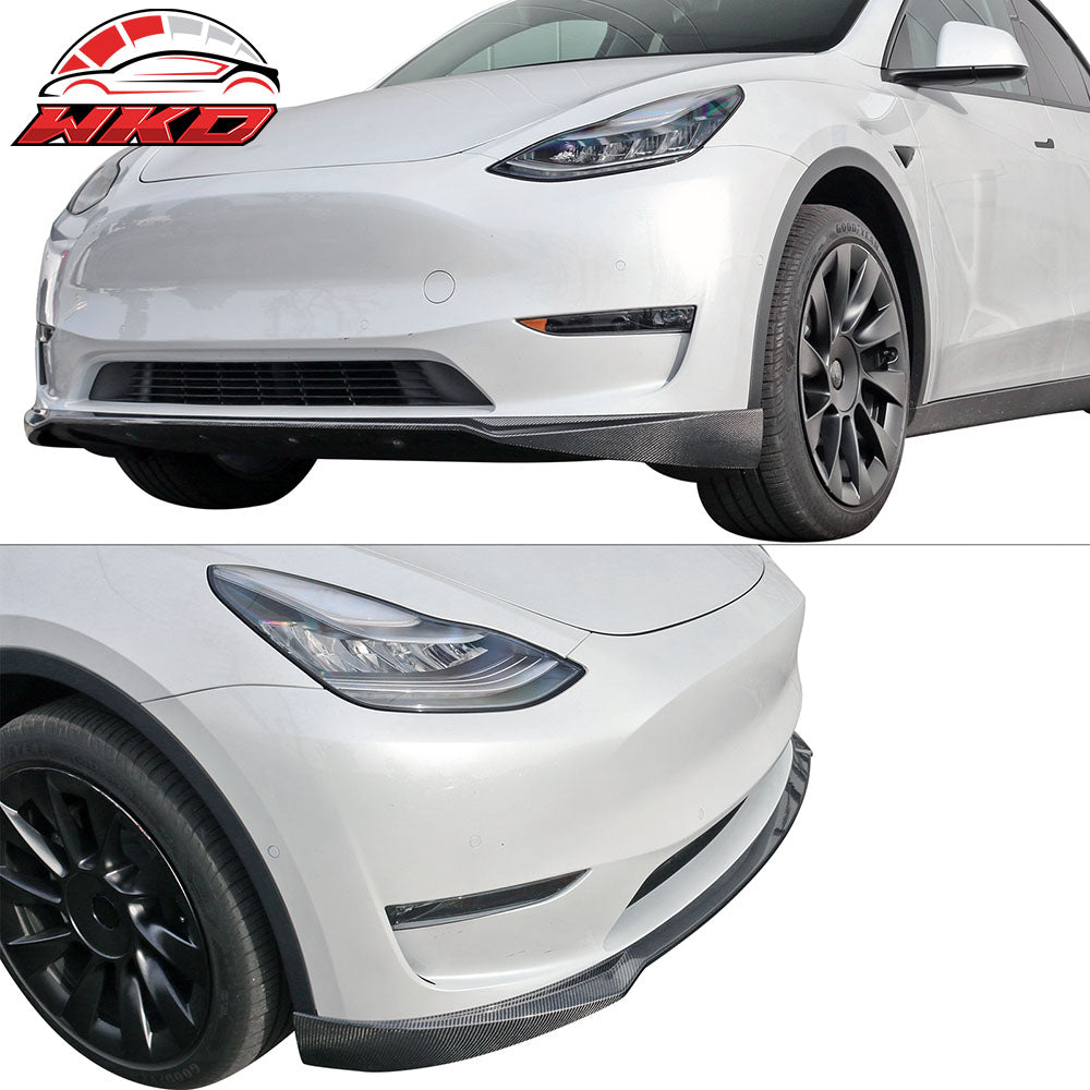 Fits 20-25 Tesla Model Y Front Bumper Lip IKON Style Carbon Fiber Chin Spoiler
