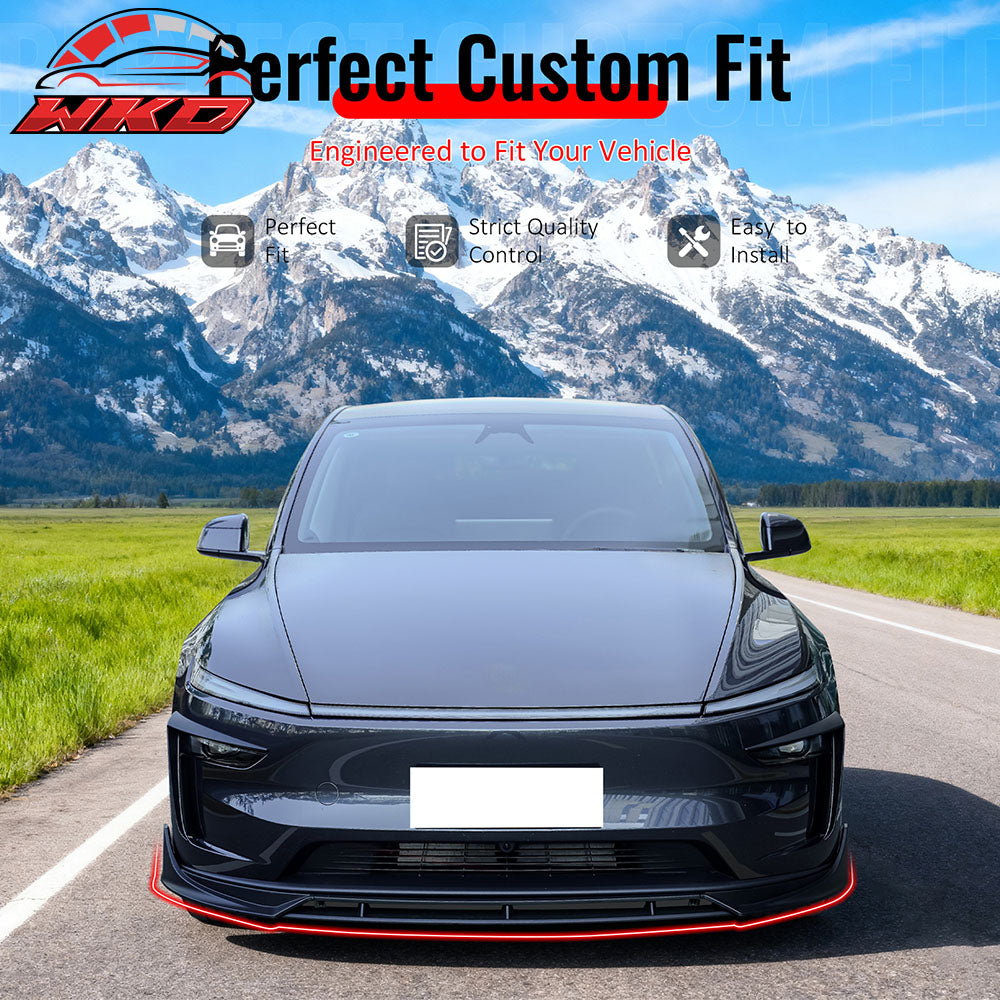 Fits 25-26 Tesla Model Y Juniper Front Bumper Lip 4PC Matte Black Car Spoiler