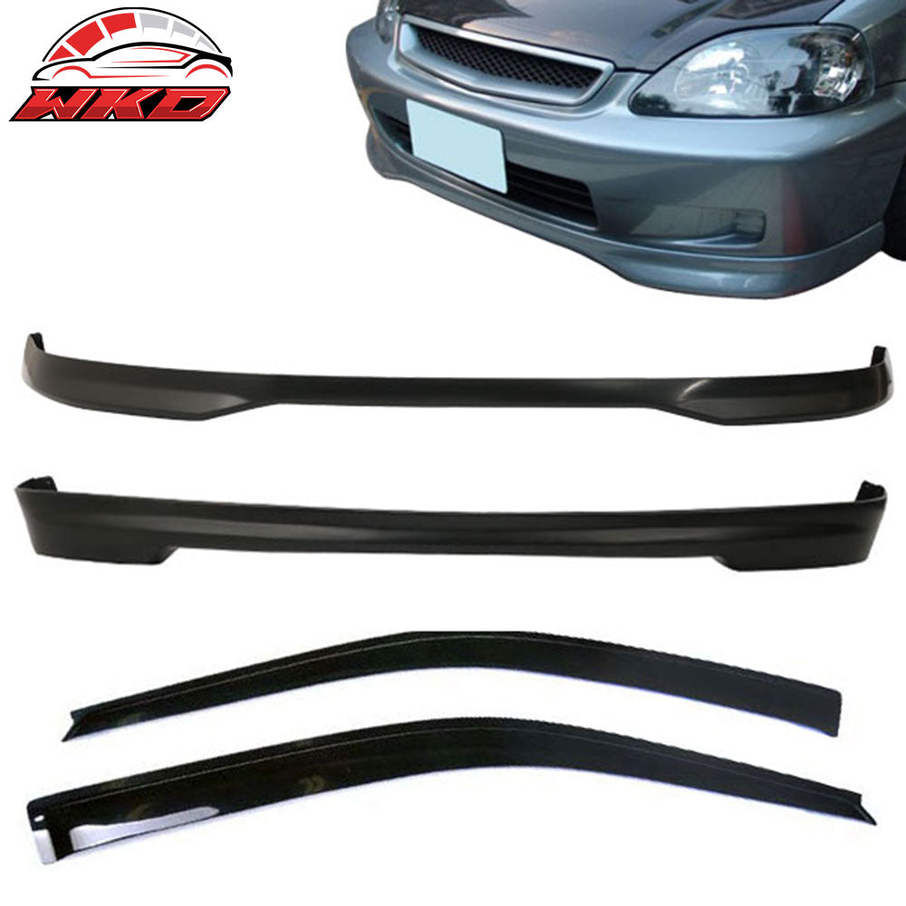 Fits 99-00 Honda Civic 3Dr T-R Front + Rear Bumper Lip + Grille + Window Visor