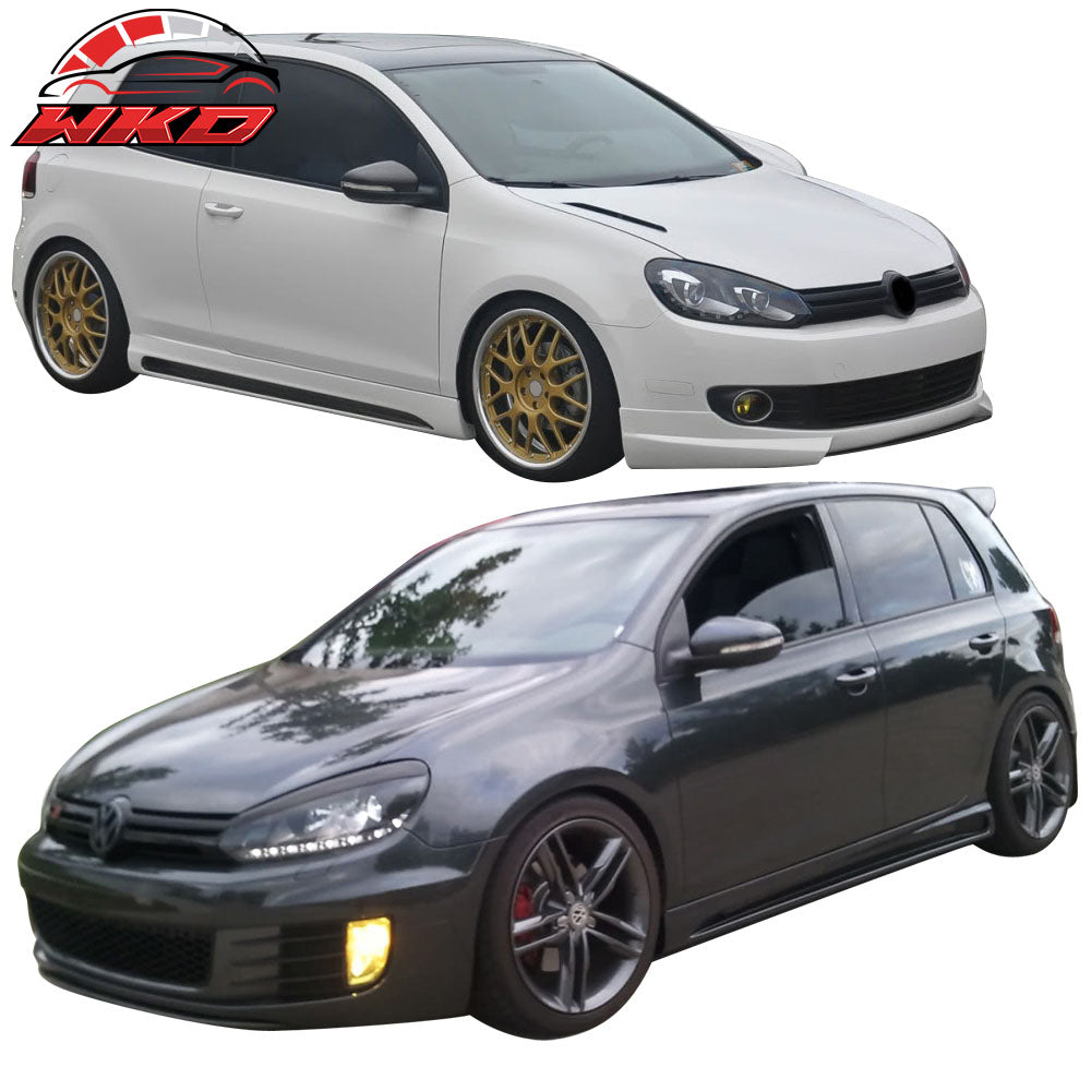 Fits 10-14 Volkswagen VW Golf RG Style Front Bumper Lip + 2PCS Side Skirts PU