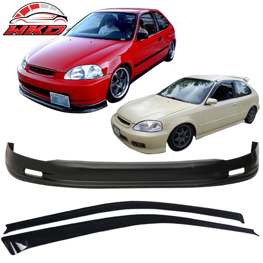 Fits 96-98 Honda Civic Hatchback Front Bumper Lip Spoiler PP + 2PC Window Visors