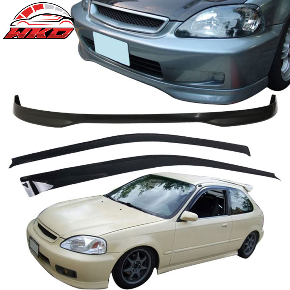 Fits Honda Civic 99-00 EK 3D PP PP Front Bumper Lip Spoiler + Sun Window Visor