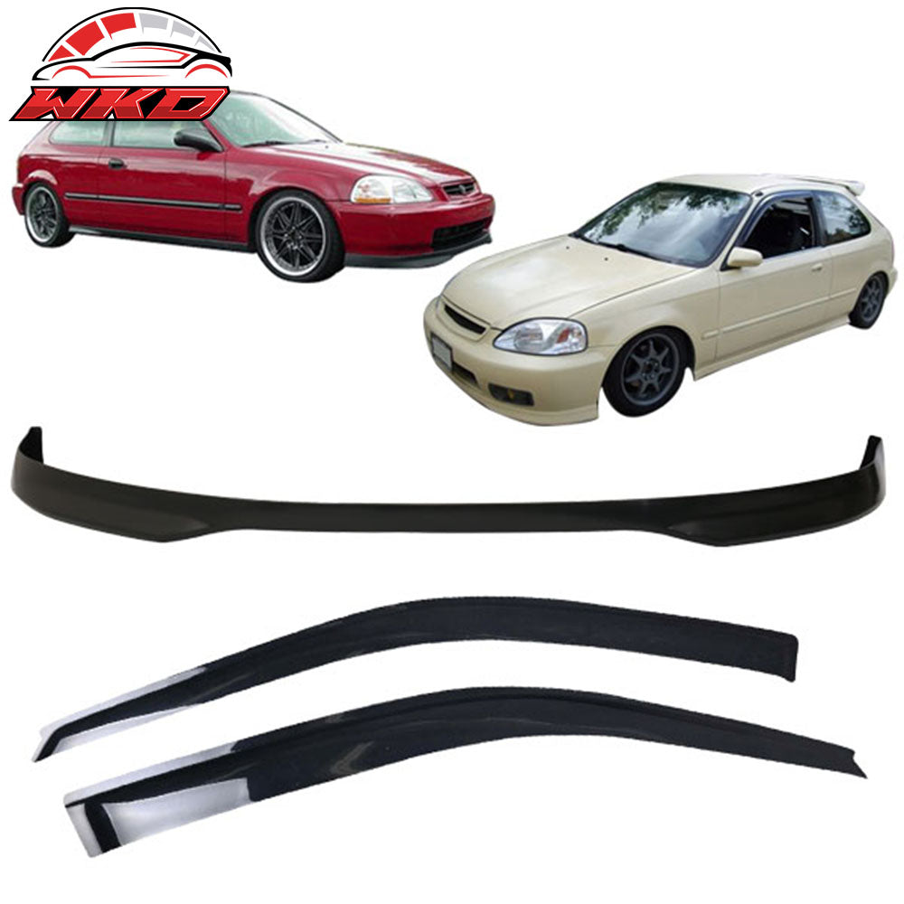 Fits 96-98 Honda Civic Hatchback TR Style Front Bumper Lip PP + 2PC Window Visor