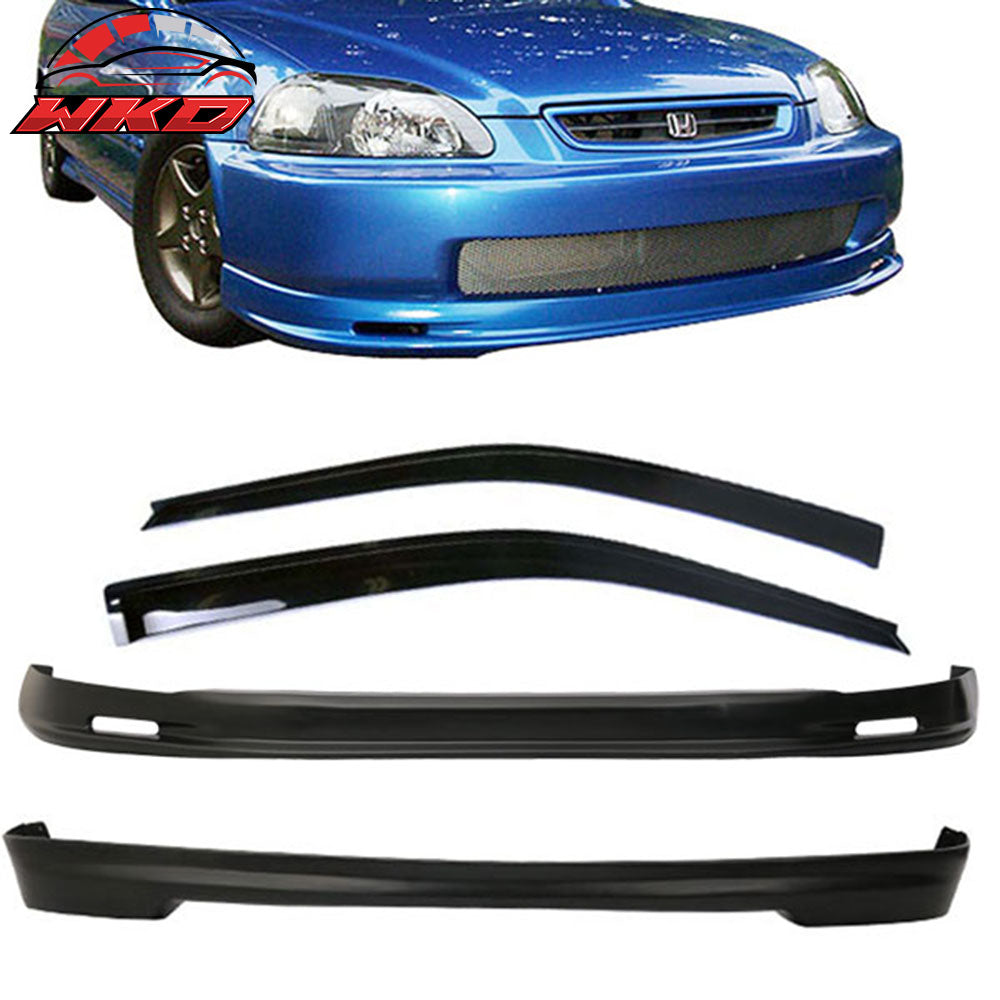 Fits 96-98 Honda Civic 3Dr Mugen Style Front + Rear Bumper Lip + Window Visors