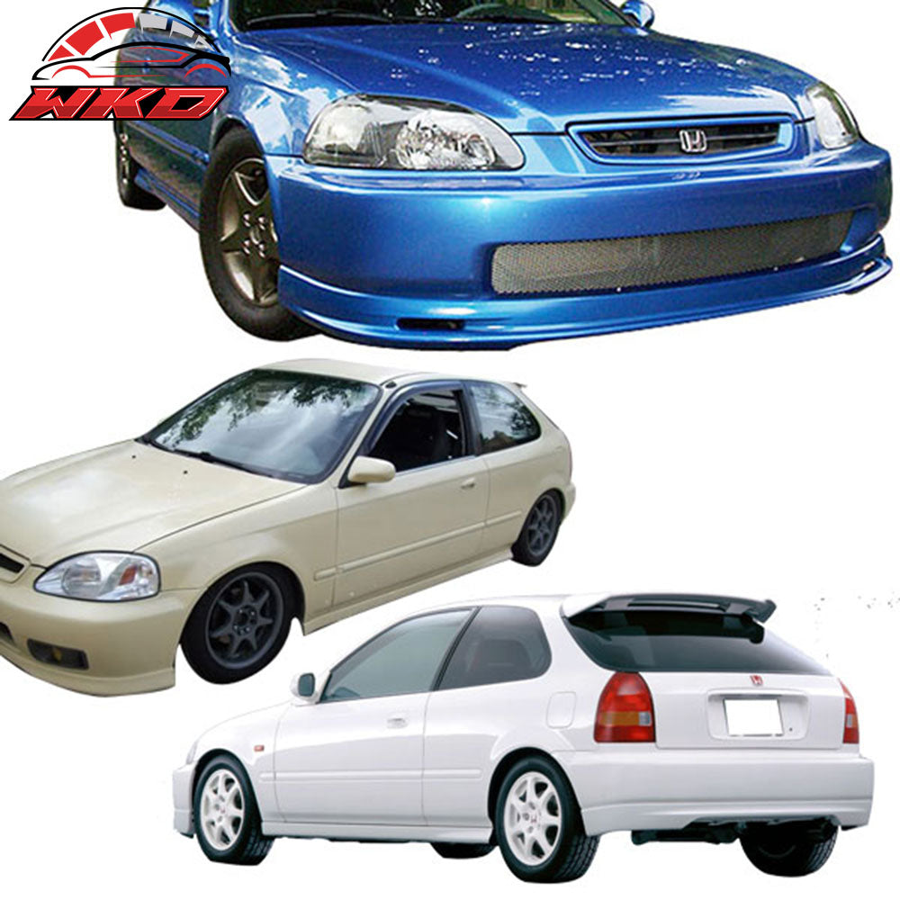 Fits 96-98 Honda Civic 3Dr Mugen Style Front + Rear Bumper Lip + Window Visors
