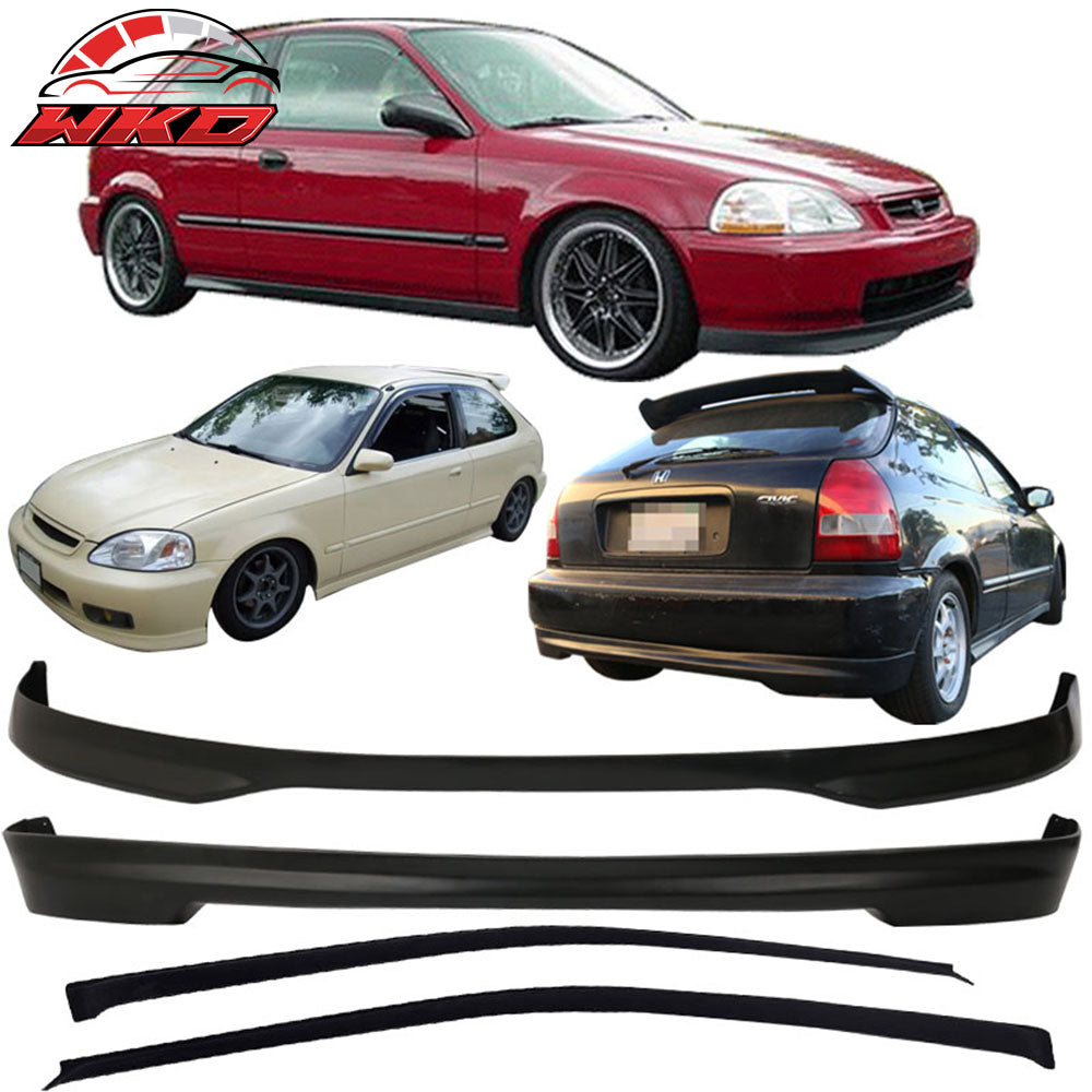 Fits 96-98 Honda Civic Hatchback TR Front + Rear Bumper Lip + 2PCS Window Visors
