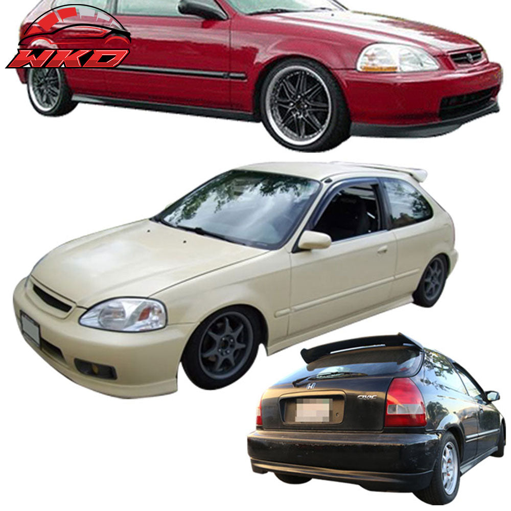 Fits 96-98 Honda Civic Hatchback TR Front + Rear Bumper Lip + 2PCS Window Visors