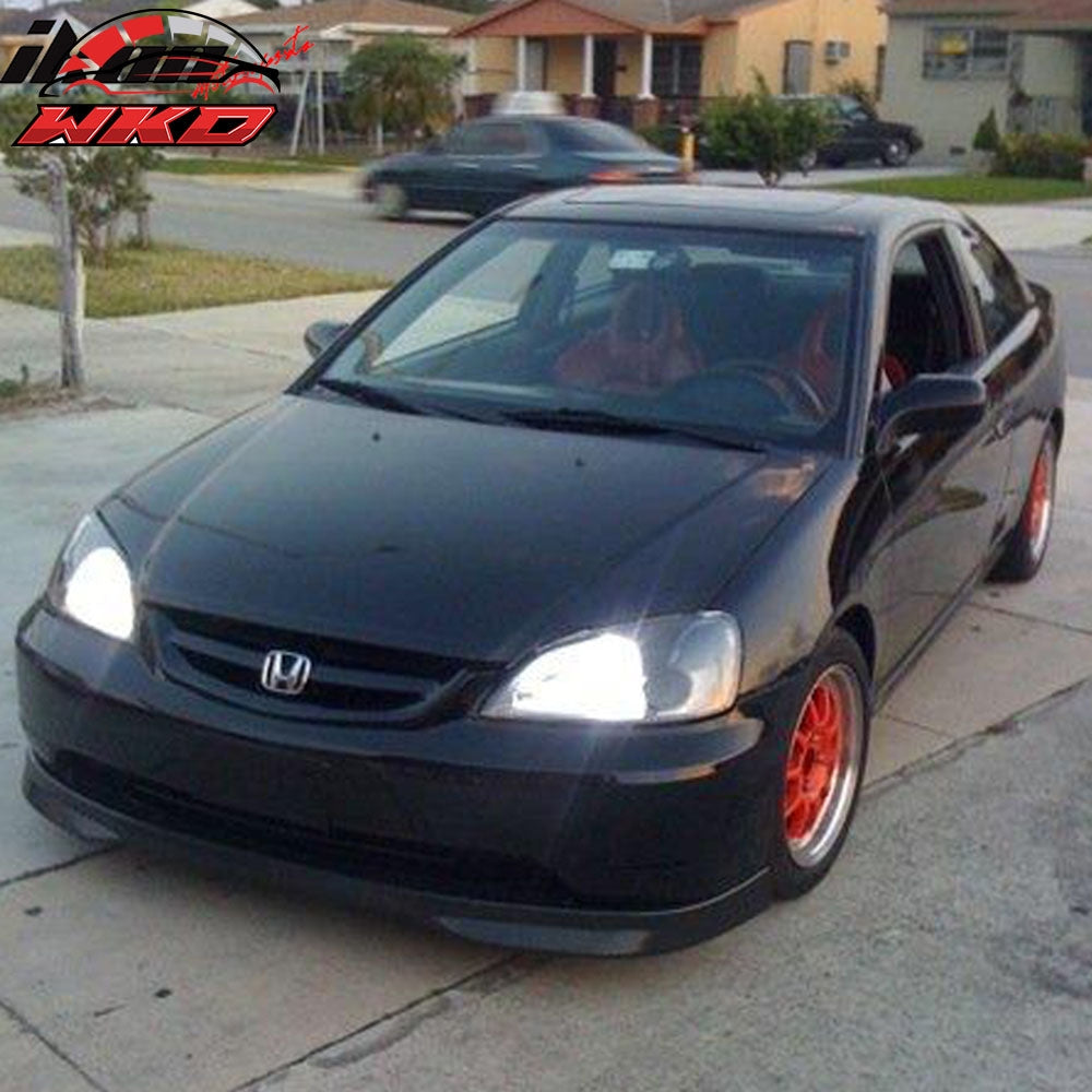 Fits 01-03 Honda Civic 4DR TR Style Front Bumper Lip Spoiler + Rear Diffuser Kit