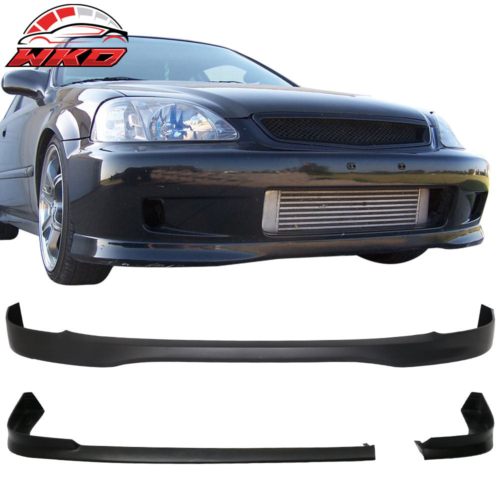 Fits 01-03 Honda Civic EM2 Coupe 2-Door TR Style Front + 2PCS Rear Bumper Lip PU