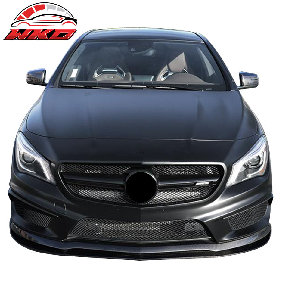 Fits 14-16 Benz CLA Class Front Bumper Lip + Splitter Strut Rods Matte Black PP