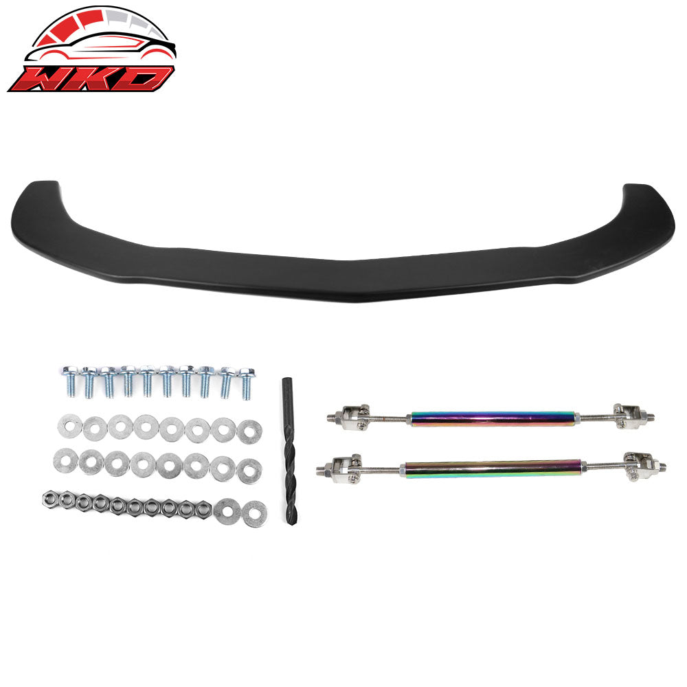 Fits 14-16 Benz CLA Class Front Bumper Lip PP + Splitter Strut Rods Matte Black