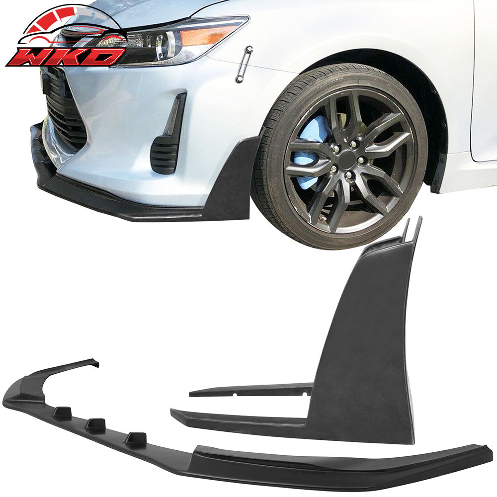 Fits 14-16 Scion TC Front Bumper Lip + Front Winglets IKON V3 Style Unpainted PU