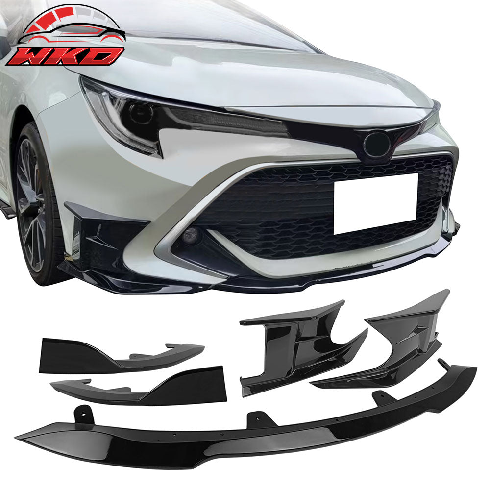 Fits 19-22 Toyota Corolla 3PCS Front Bumper Lip + 2PCS Side Canards Gloss Black