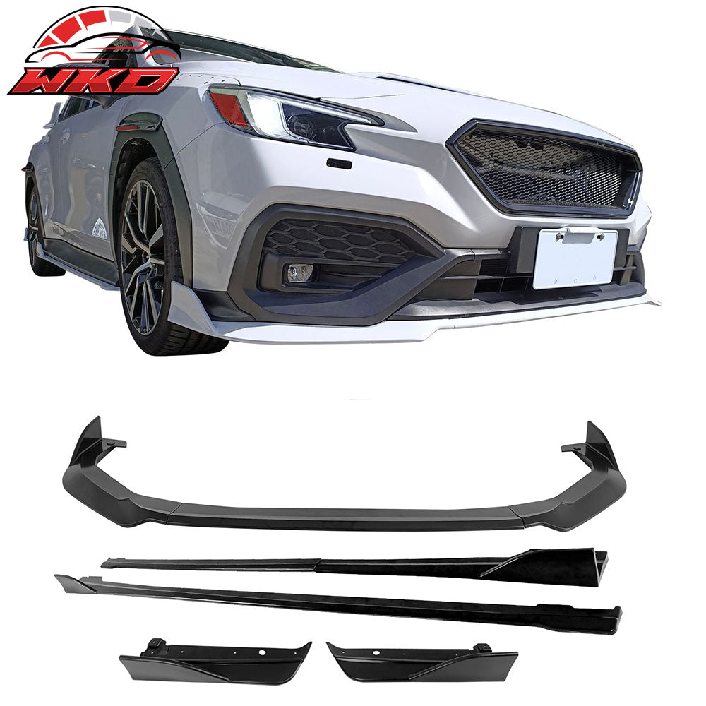 Fits 22-25 Subaru WRX Front Bumper Lip + Side Skirts + Rear Aprons Matte Black