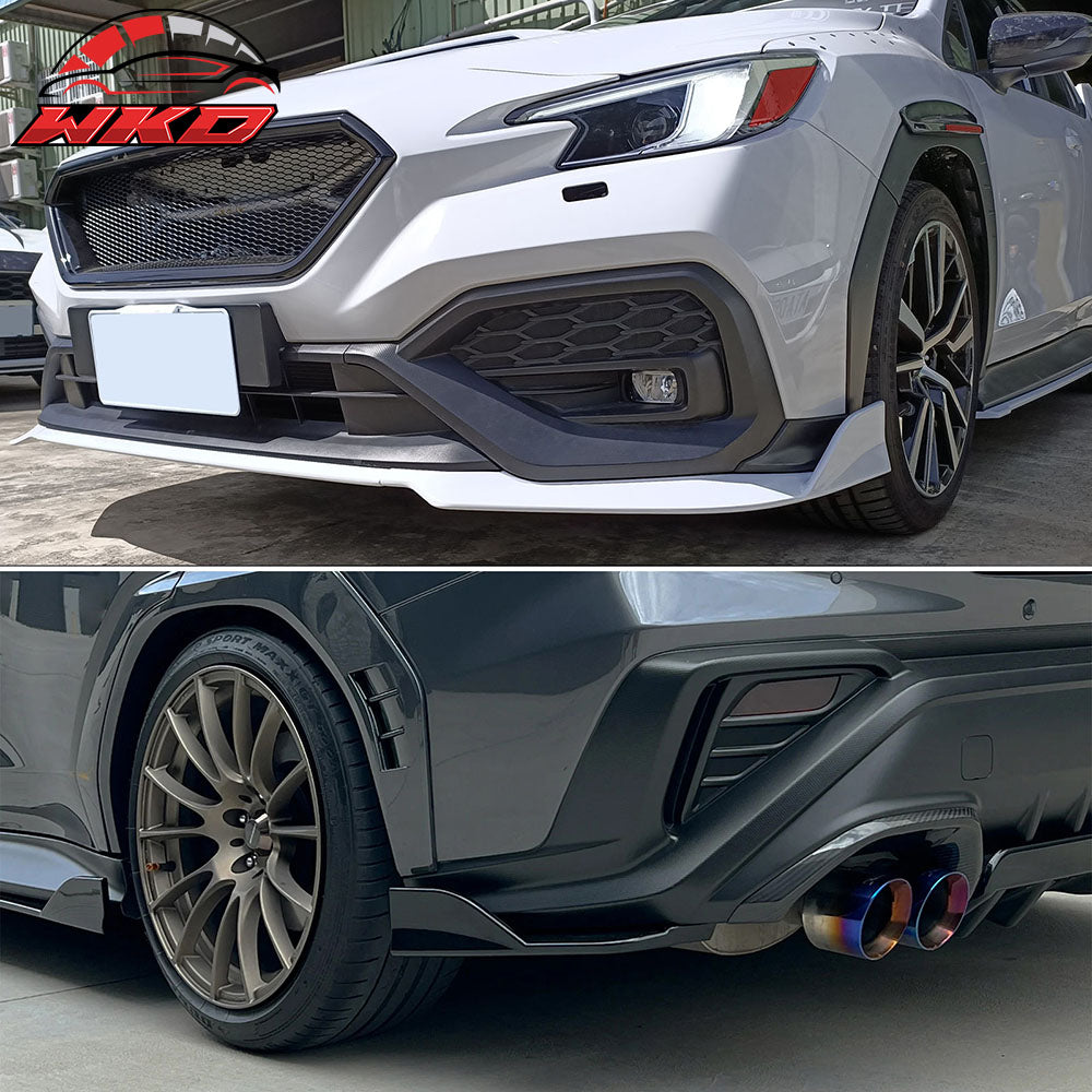 Fits 22-25 Subaru WRX Front Bumper Lip + Side Skirts + Rear Aprons Matte Black