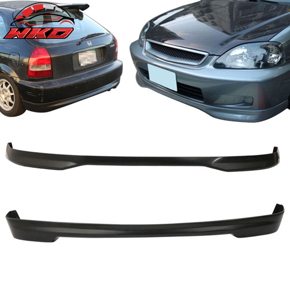 Fits 99-00 Honda Civic EK Front + Rear Bumper Lip Spoiler Unpainted Black PP