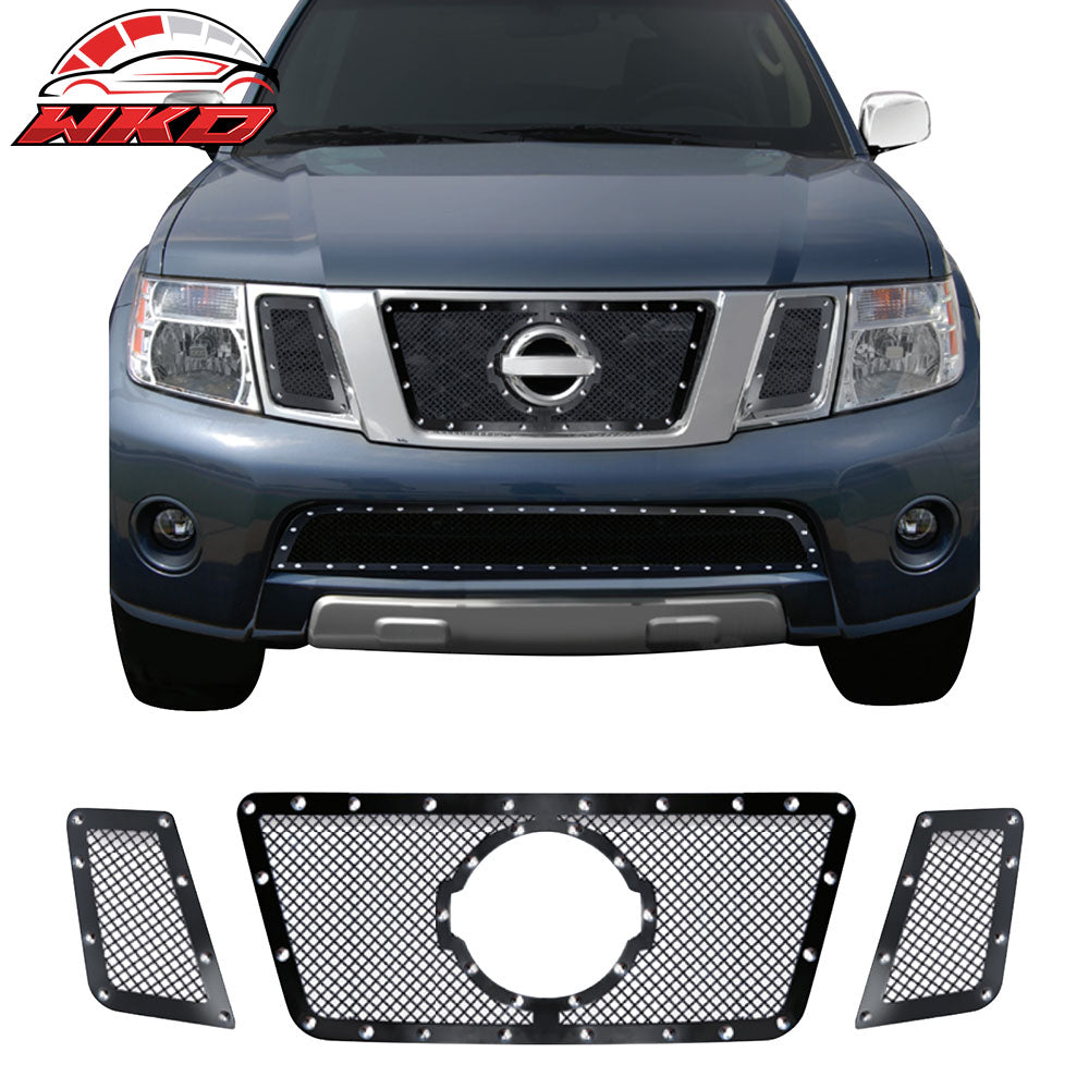 Fits 08-12 Nissan Pathfinder Perimeter Woven Mesh 3PC Front Upper Grille Inserts