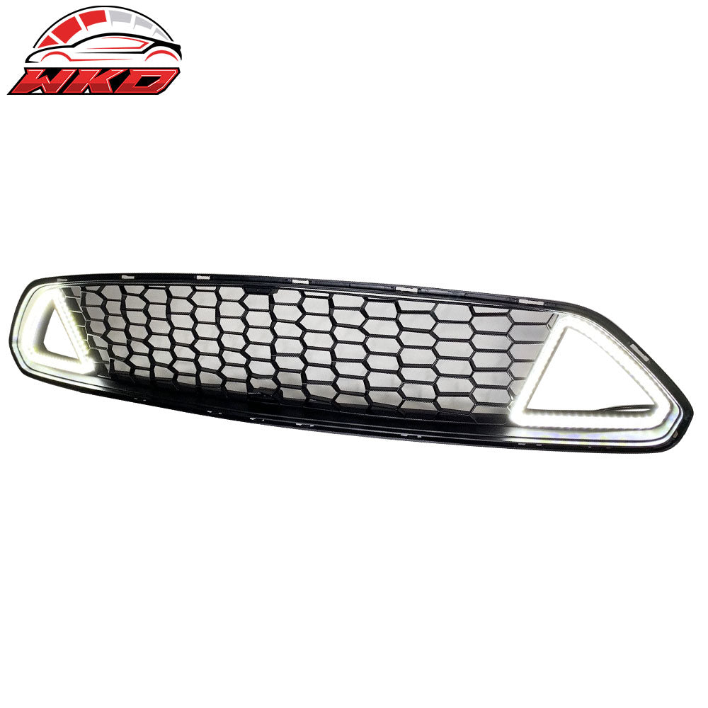 Fits 15-17 Ford Mustang IKON Style Unpainted Front Upper Mesh Grille W/ LED