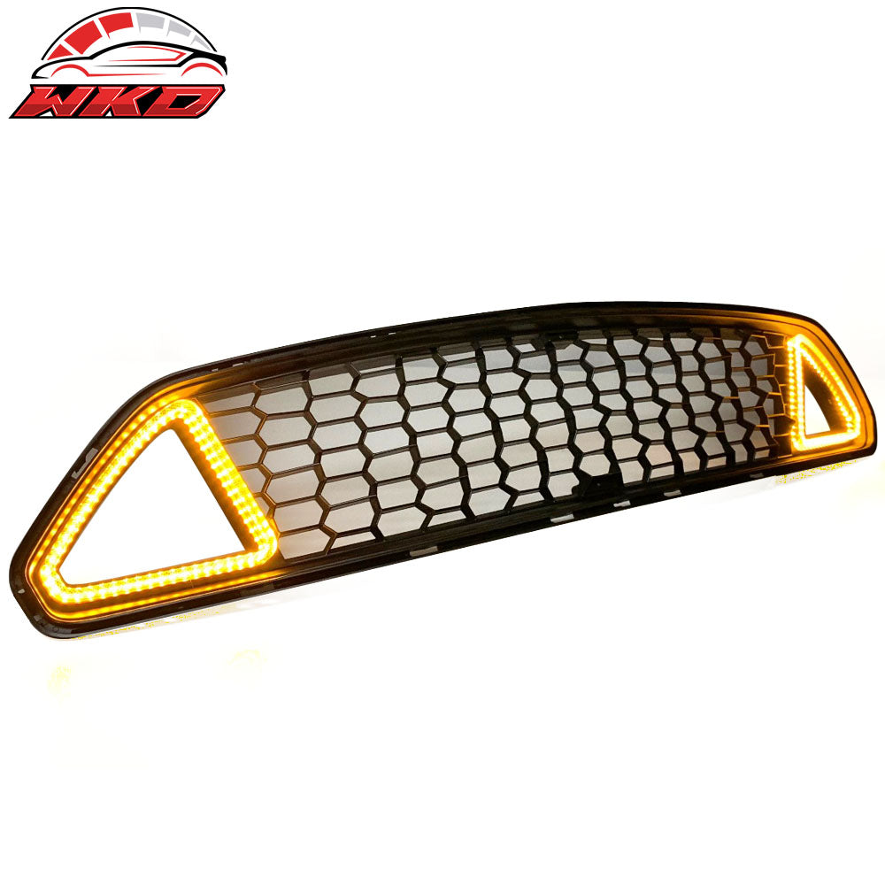 Fits 15-17 Ford Mustang IKON Style Unpainted Front Upper Mesh Grille W/ LED