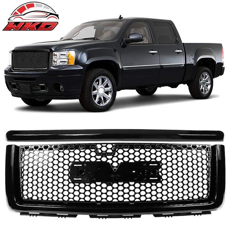 Wholesale 07-13 GMC Sierra 1500 Denali Front Hood Molding + Upper Grille Gloss Black